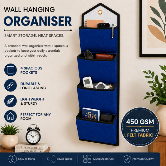 Wall Hanging Storage Organize with 4 Pockets (Large) Blue