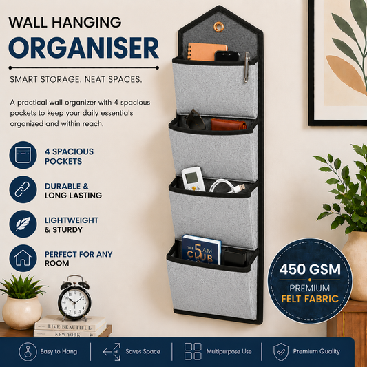 Wall Hanging Storage Organize with 4 Pockets (Large) Grey
