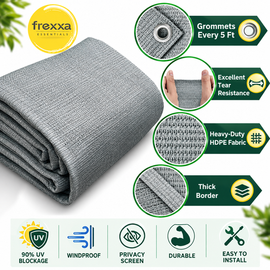 HDPE Fabric Sun Shade Net 90% Protection from Sun & UV Rays Ideal for Car Parking, Outdoor Garden, Balcony, Patio (Grey)