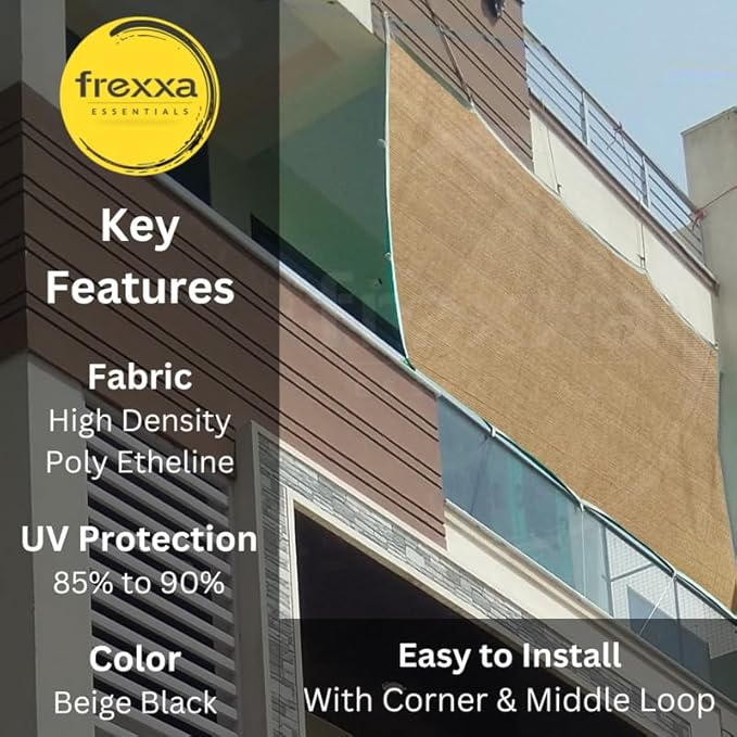 Building exterior with frexxa sunshade fabric, highlighting key features.