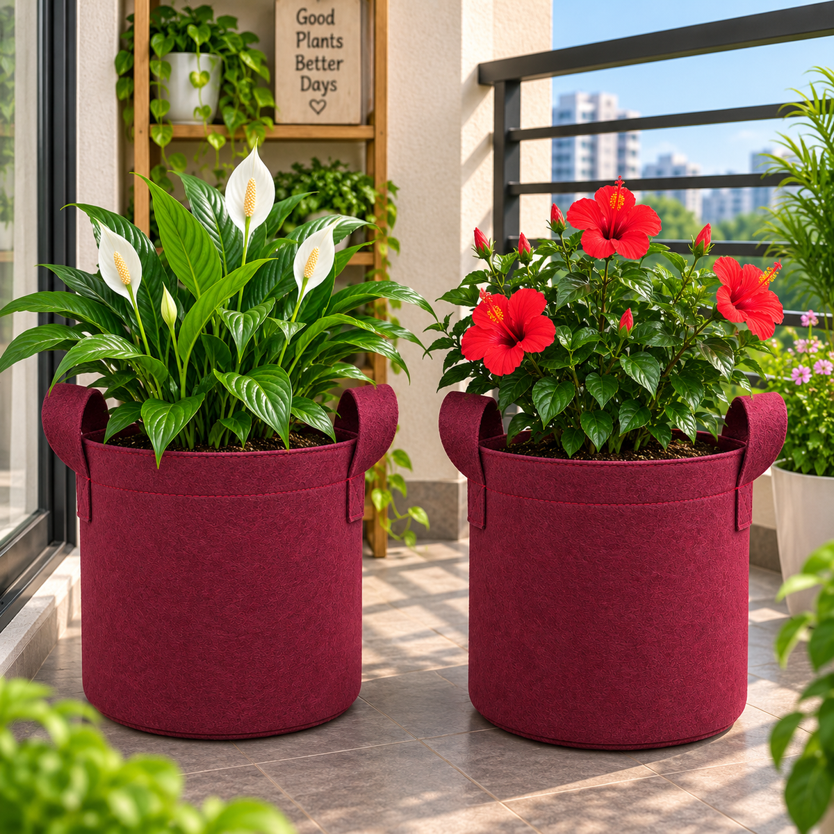 Plant Grow Bag | Heavy-Duty Breathable Fabric Plant Pot for Vegetables, Flowers, Herbs & Terrace Gardening (Color-Maroon)