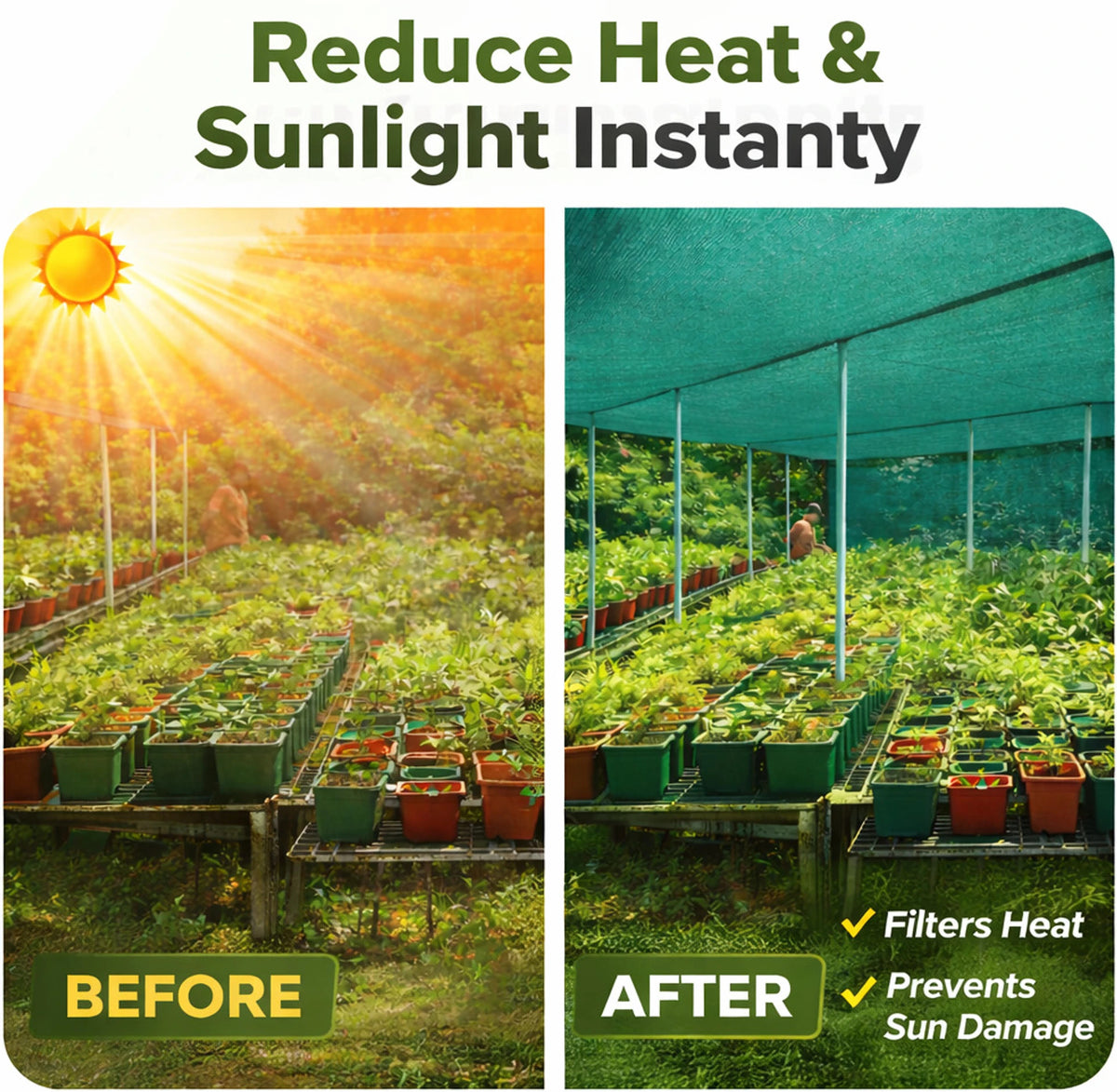 HDPE Fabric Sun Shade Net 75% Protection from Sun & UV Rays Ideal for Car Parking, Outdoor Garden, Balcony, Terrace (Green)