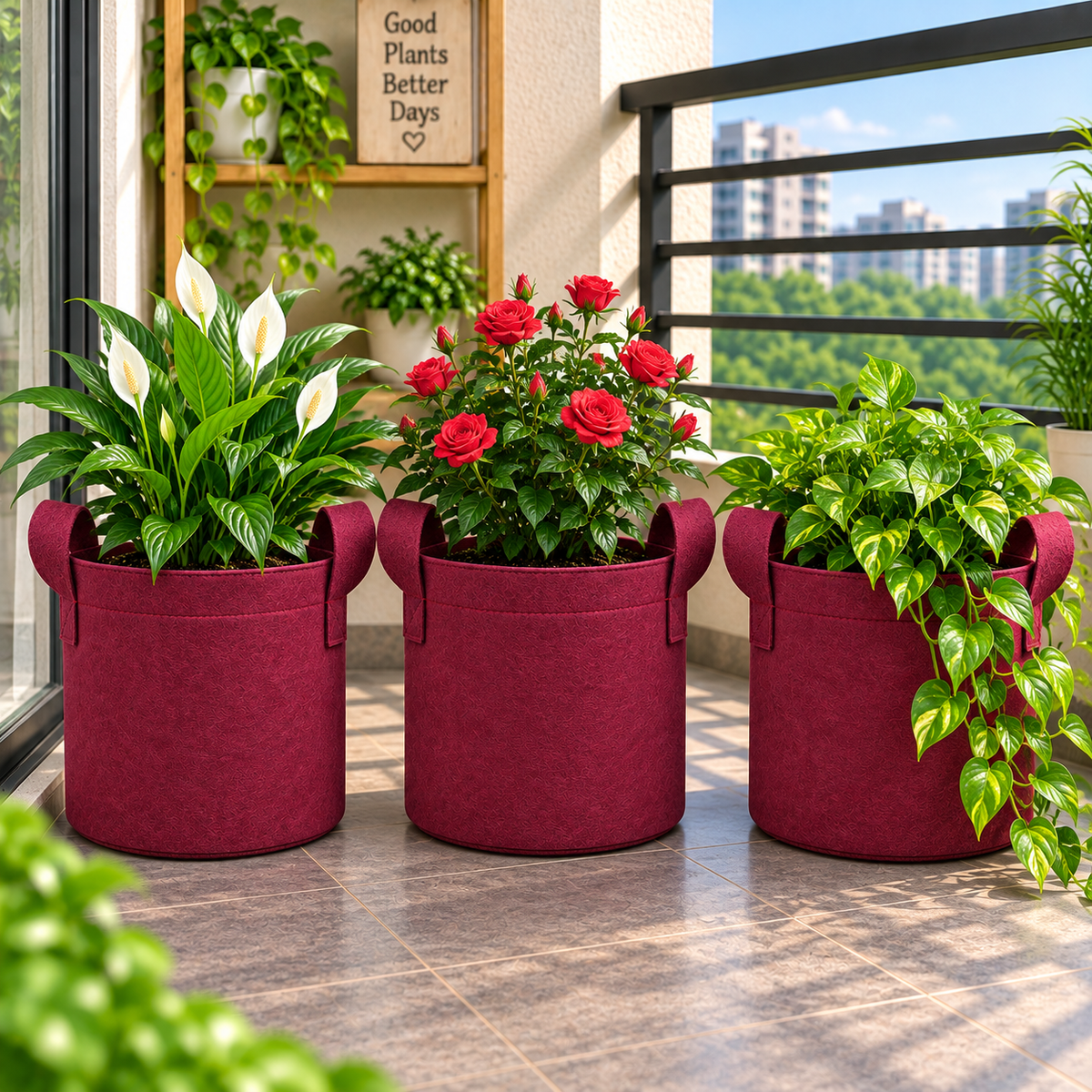 Plant Grow Bag | Heavy-Duty Breathable Fabric Plant Pot for Vegetables, Flowers, Herbs & Terrace Gardening (Color-Maroon)
