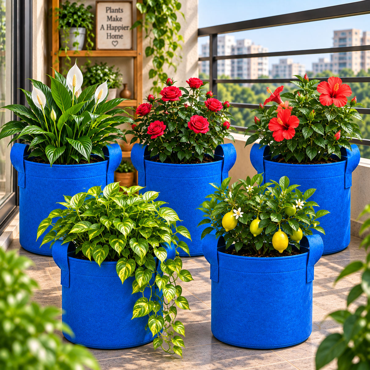 Plant Grow Bag | Heavy-Duty Breathable Fabric Plant Pot for Vegetables, Flowers, Herbs & Terrace Gardening (Color-Blue)