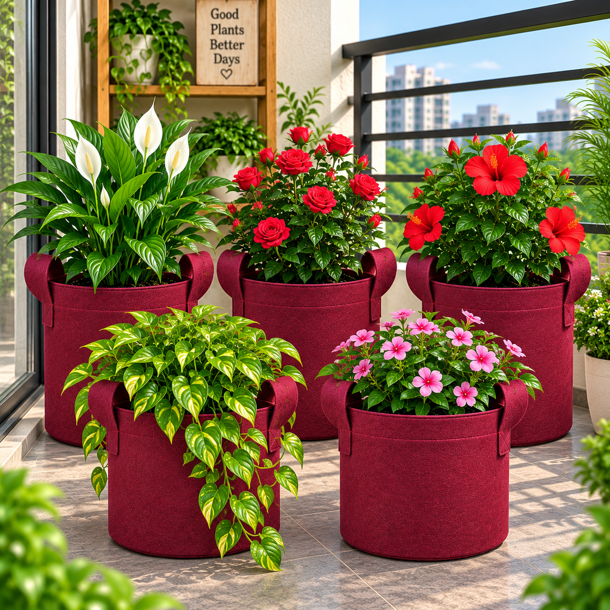Plant Grow Bag | Heavy-Duty Breathable Fabric Plant Pot for Vegetables, Flowers, Herbs & Terrace Gardening (Color-Maroon)