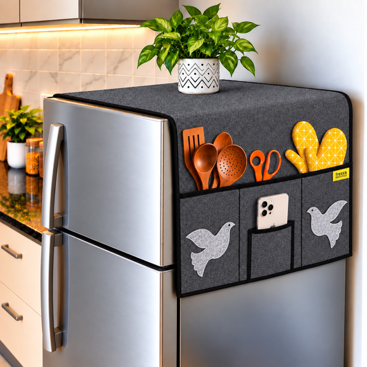Frexxa Fridge Top Cover with Side Pockets - Dark Grey