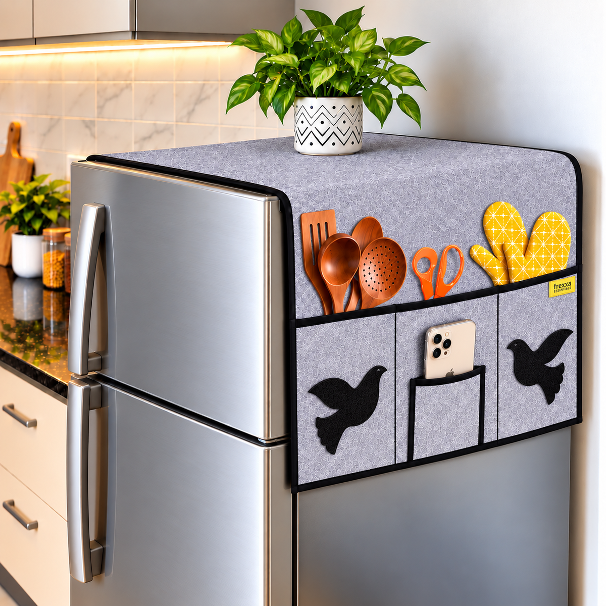 Frexxa Fridge Top Cover with Side Pocket - Grey