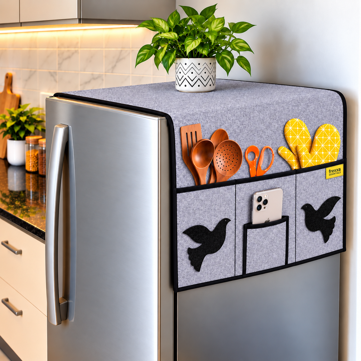 Frexxa Fridge Top Cover with Side Pocket - Grey