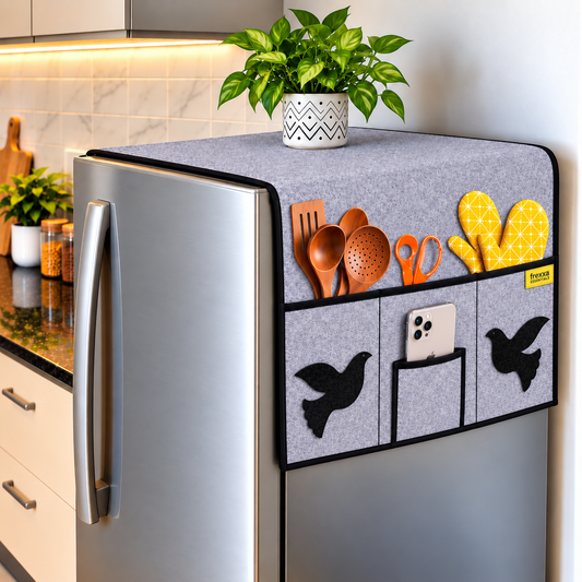 Frexxa Fridge Top Cover with Side Pocket - Grey