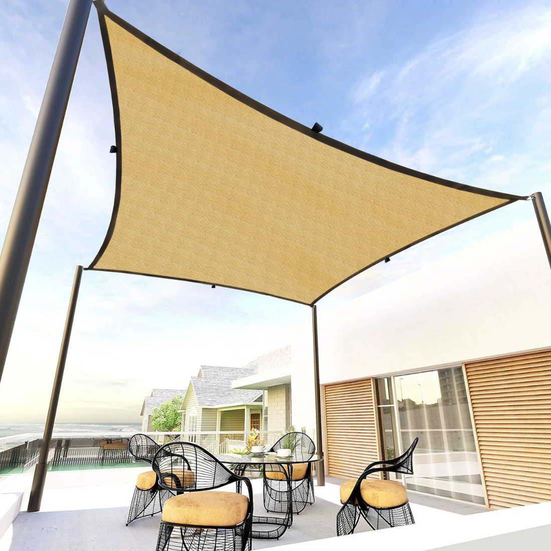 Sun Shade Sail Polyester Polyester Webbing (90% SUN & UV Blockage) Beige