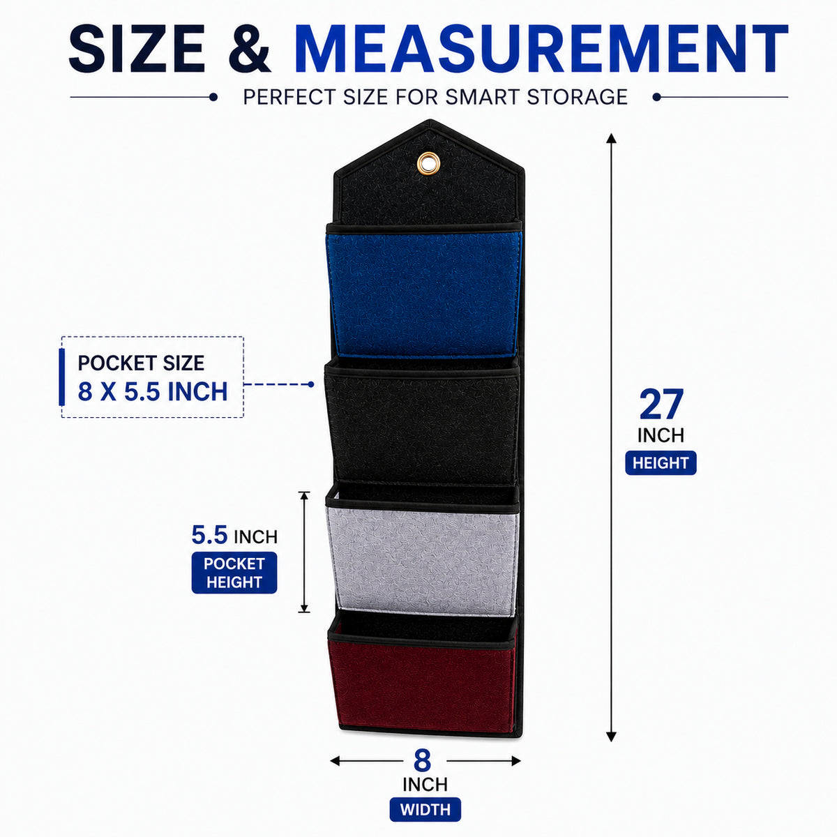 Wall Hanging Storage Organize with 4 Pockets (Large) Multicolor