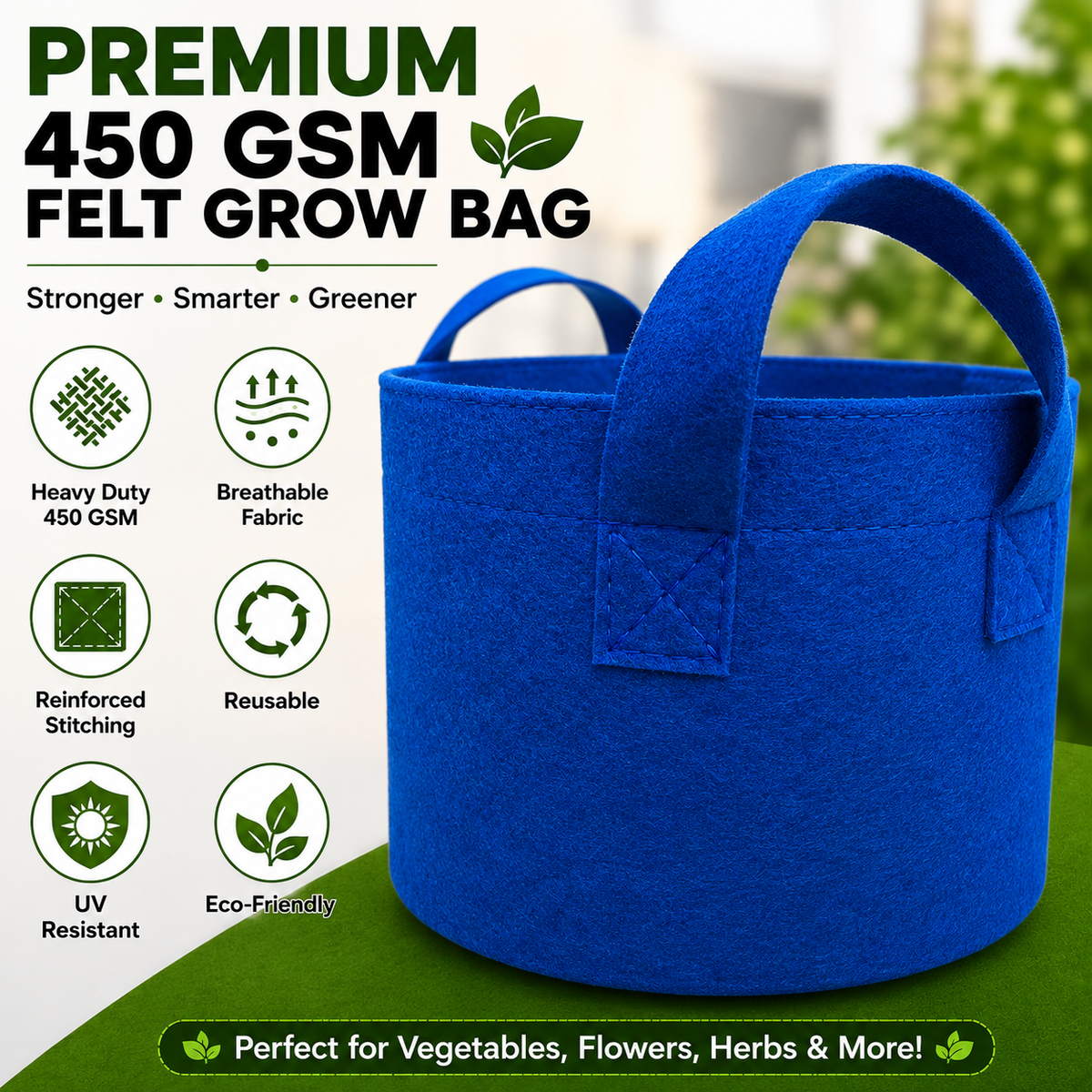 Plant Grow Bag | Heavy-Duty Breathable Fabric Plant Pot for Vegetables, Flowers, Herbs & Terrace Gardening (Color-Blue)