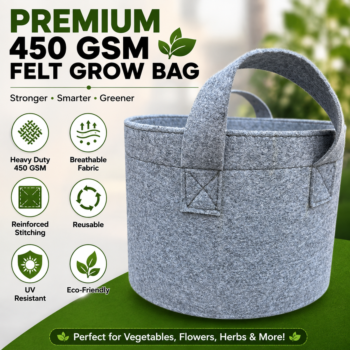 Plant Grow Bag | Heavy-Duty Breathable Fabric Plant Pot for Vegetables, Flowers, Herbs & Terrace Gardening (Color-Grey)
