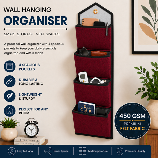 Wall Hanging Storage Organize with 4 Pockets (Large) Maroon