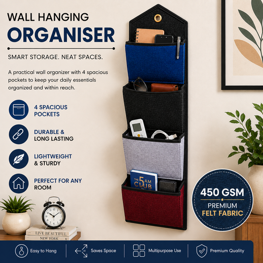 Wall Hanging Storage Organize with 4 Pockets (Large) Multicolor