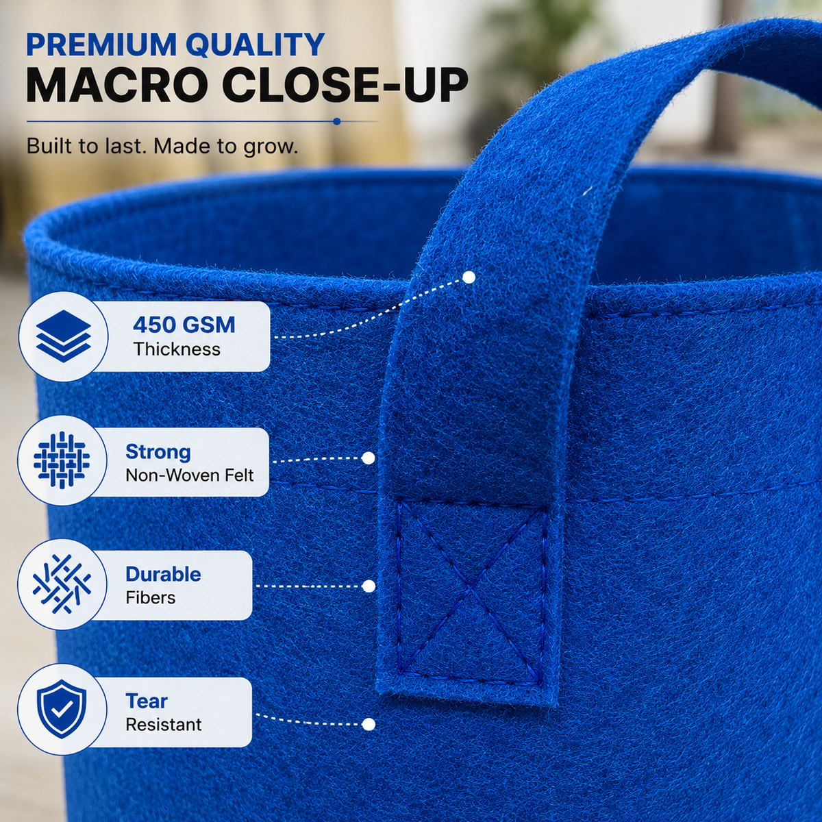 Plant Grow Bag | Heavy-Duty Breathable Fabric Plant Pot for Vegetables, Flowers, Herbs & Terrace Gardening (Color-Blue)