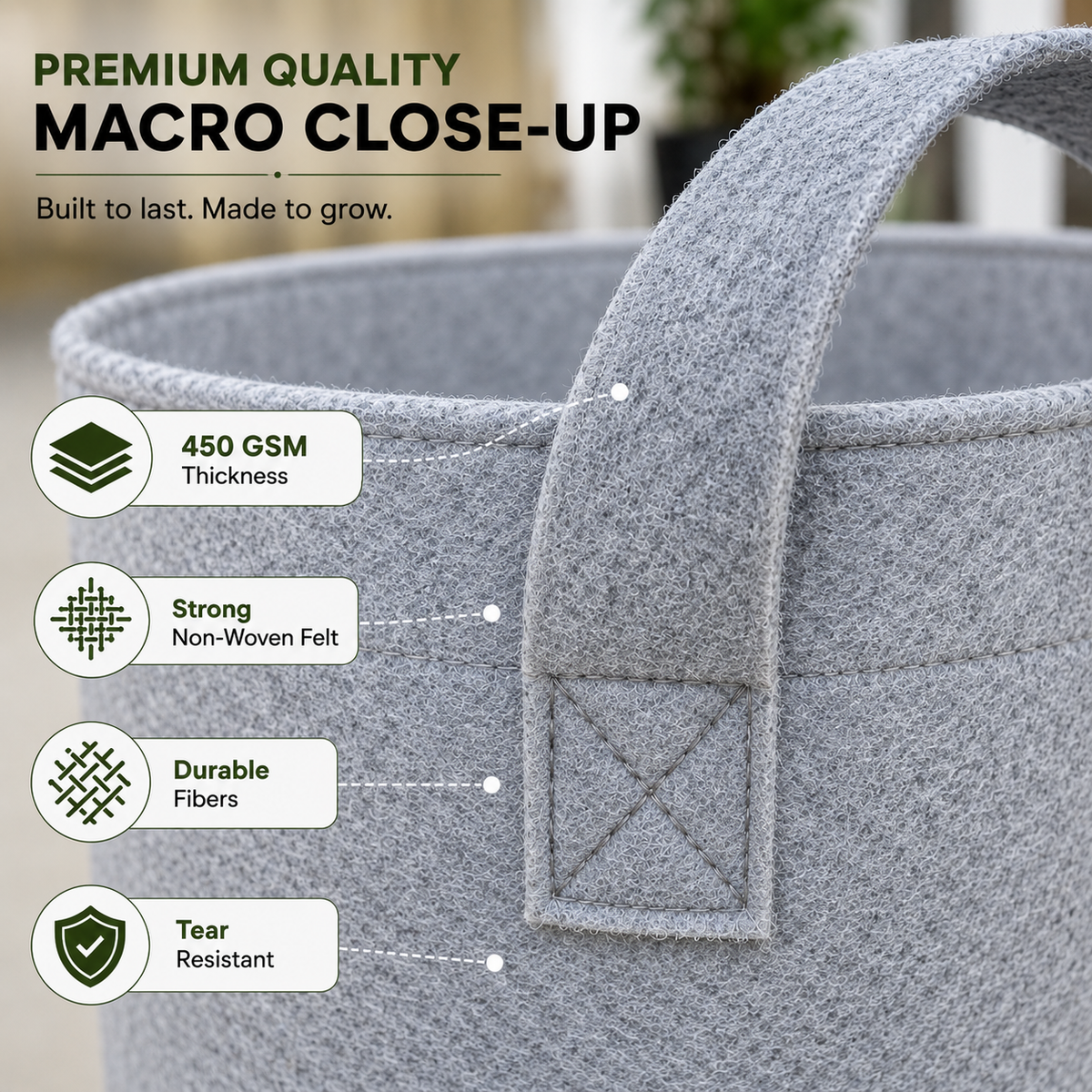Plant Grow Bag | Heavy-Duty Breathable Fabric Plant Pot for Vegetables, Flowers, Herbs & Terrace Gardening (Color-Grey)