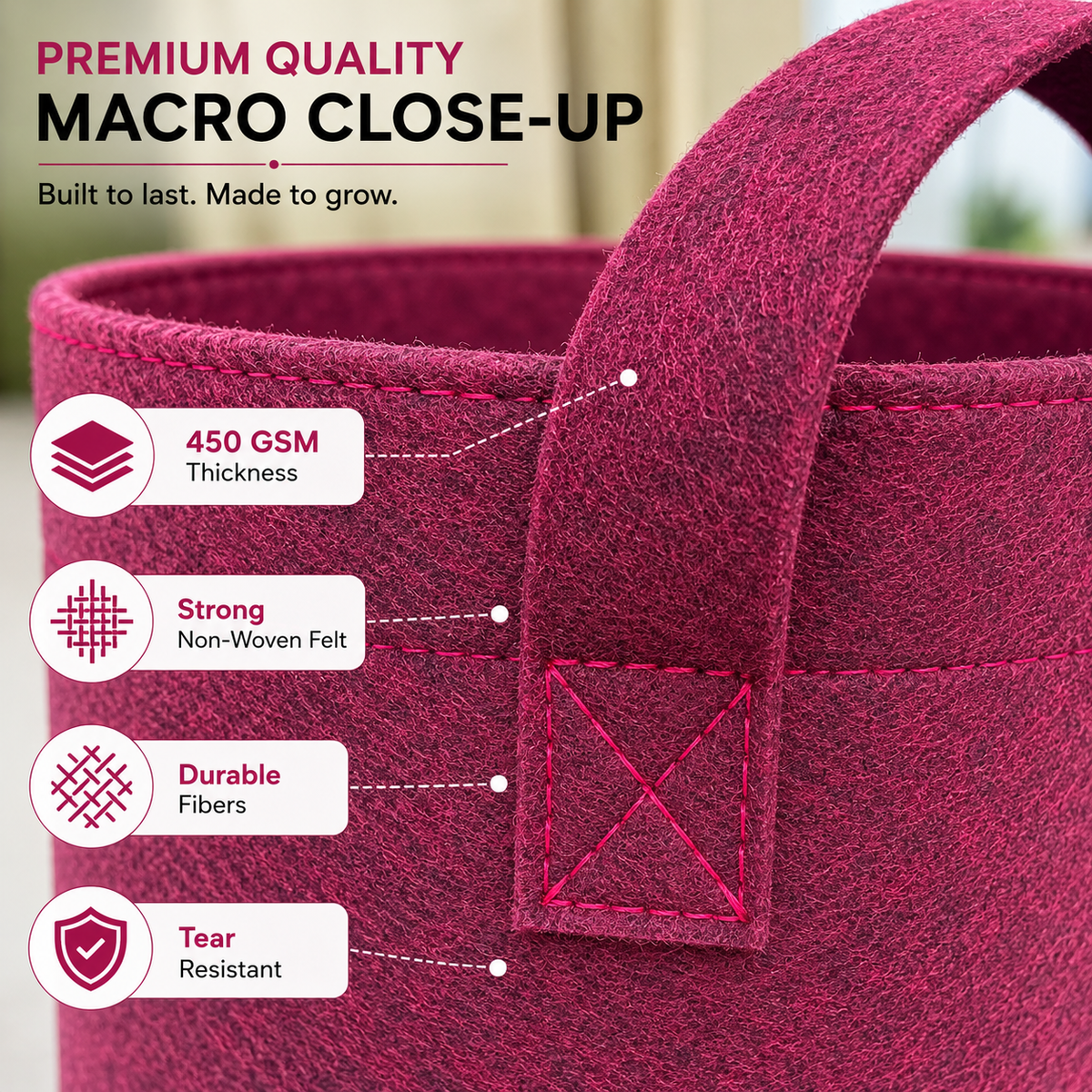 Plant Grow Bag | Heavy-Duty Breathable Fabric Plant Pot for Vegetables, Flowers, Herbs & Terrace Gardening (Color-Maroon)
