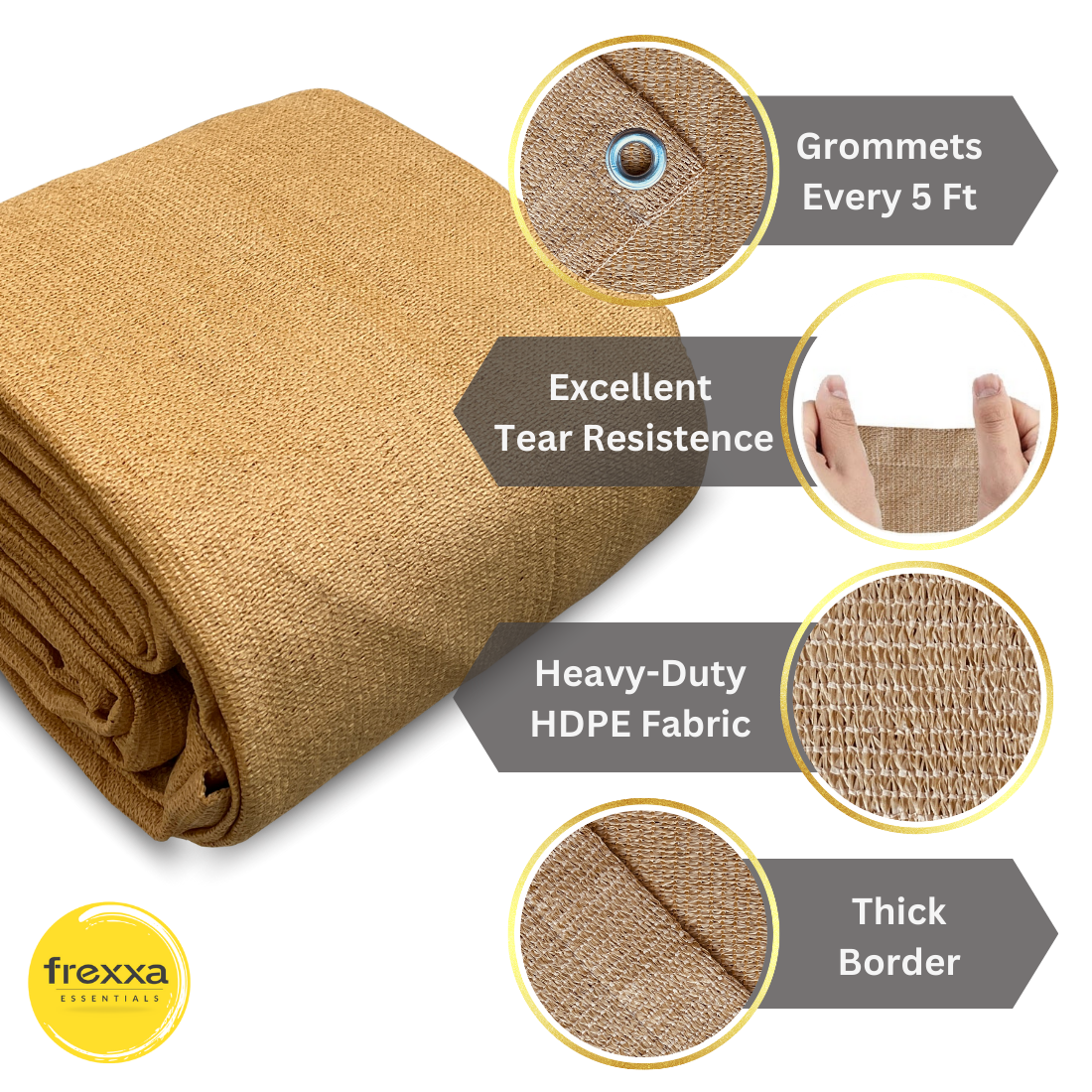 Sun Shade Net 90% Sun & UV Blockage with alluminium Eyelet (Beige)