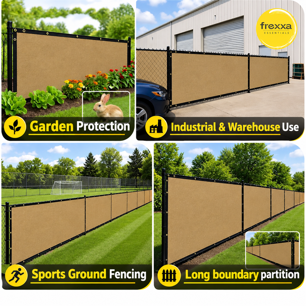 Privacy Screen Fence Shade Net for Balcony, Garden, Terrace & Outdoor Fence Heavy Duty with Polyester Band, Brass Eyelets & Tie Cords (Beige Black)