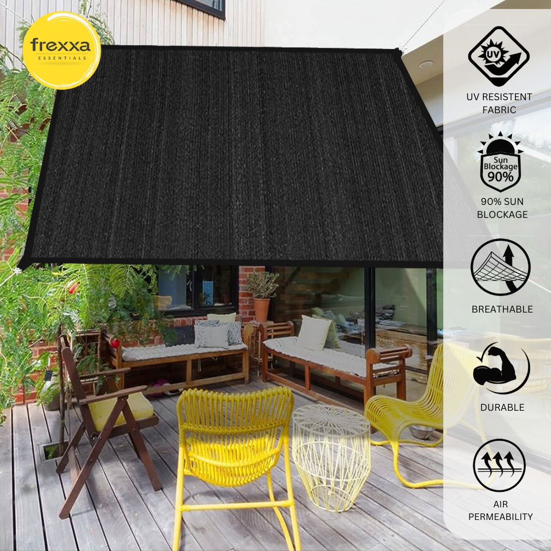 Sun Shade Sail Polyester Polyester Webbing (90% SUN & UV Blockage) Black