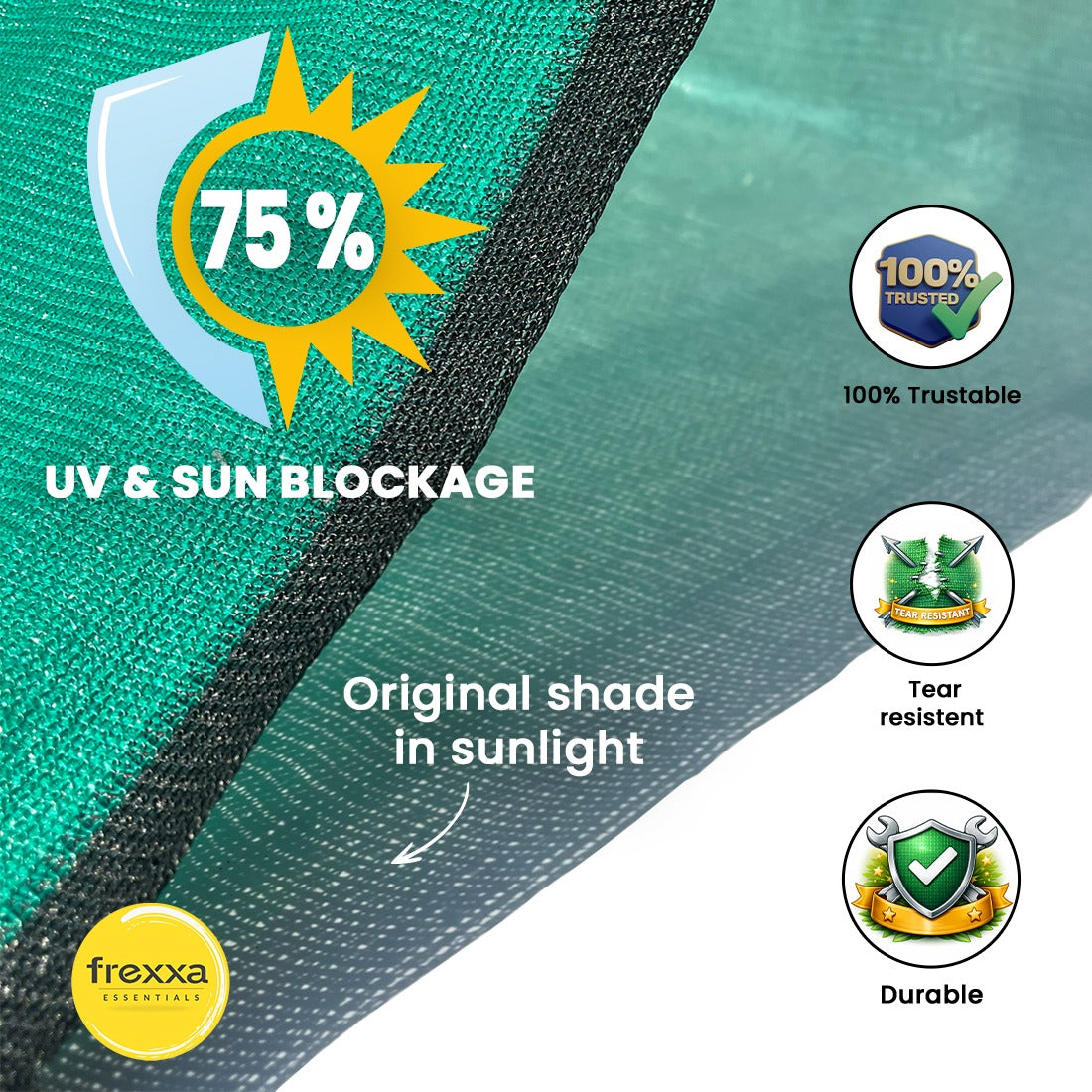 HDPE Fabric Sun Shade Net 75% Protection from Sun & UV Rays Ideal for Car Parking, Outdoor Garden, Balcony, Terrace (Green)