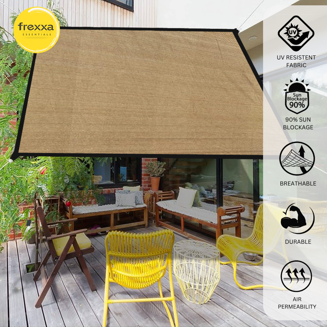 Sun Shade Sail Polyester Polyester Webbing (90% SUN & UV Blockage) Beige Black