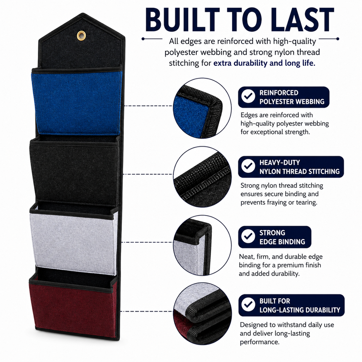 Wall Hanging Storage Organize with 4 Pockets (Large) Multicolor