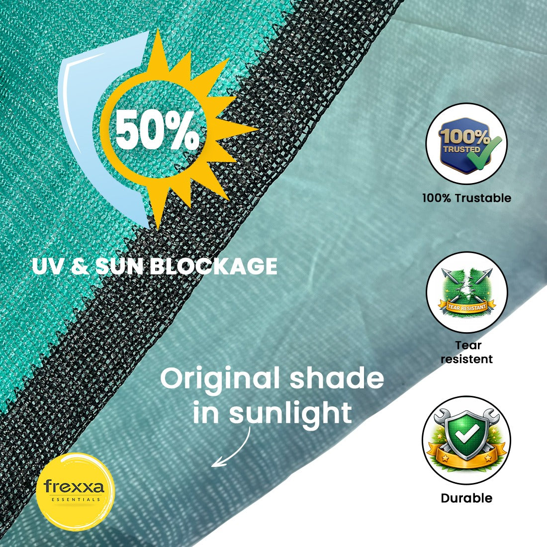 HDPE Fabric Sun Shade Net 50% Protection from Sun & UV Rays Ideal for Car Parking, Outdoor Garden, Balcony, Patio (Green)