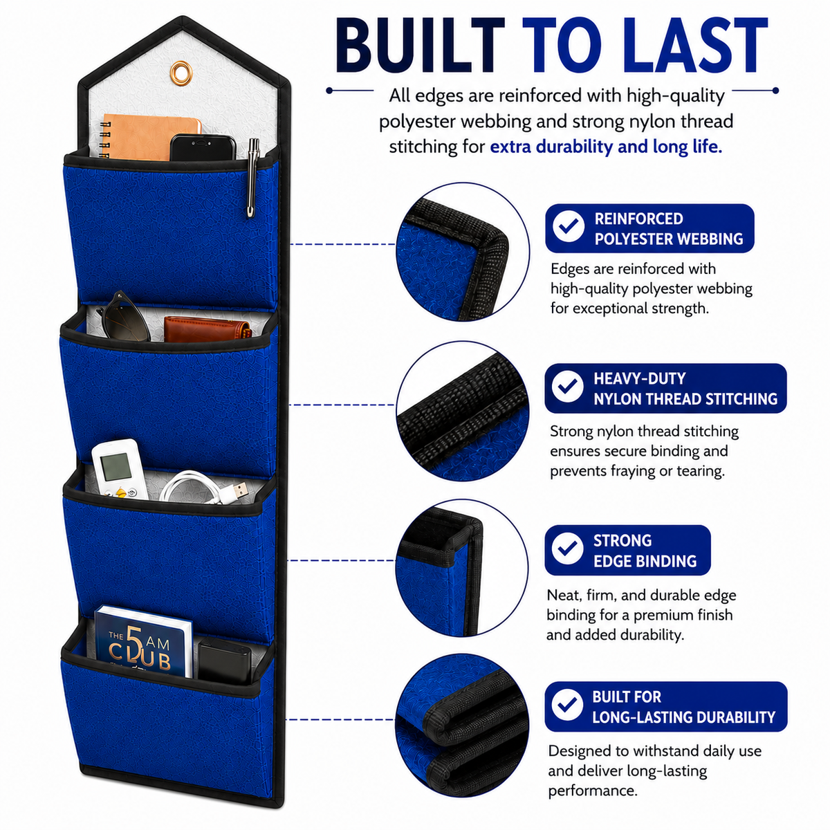 Wall Hanging Storage Organize with 4 Pockets (Large) Blue