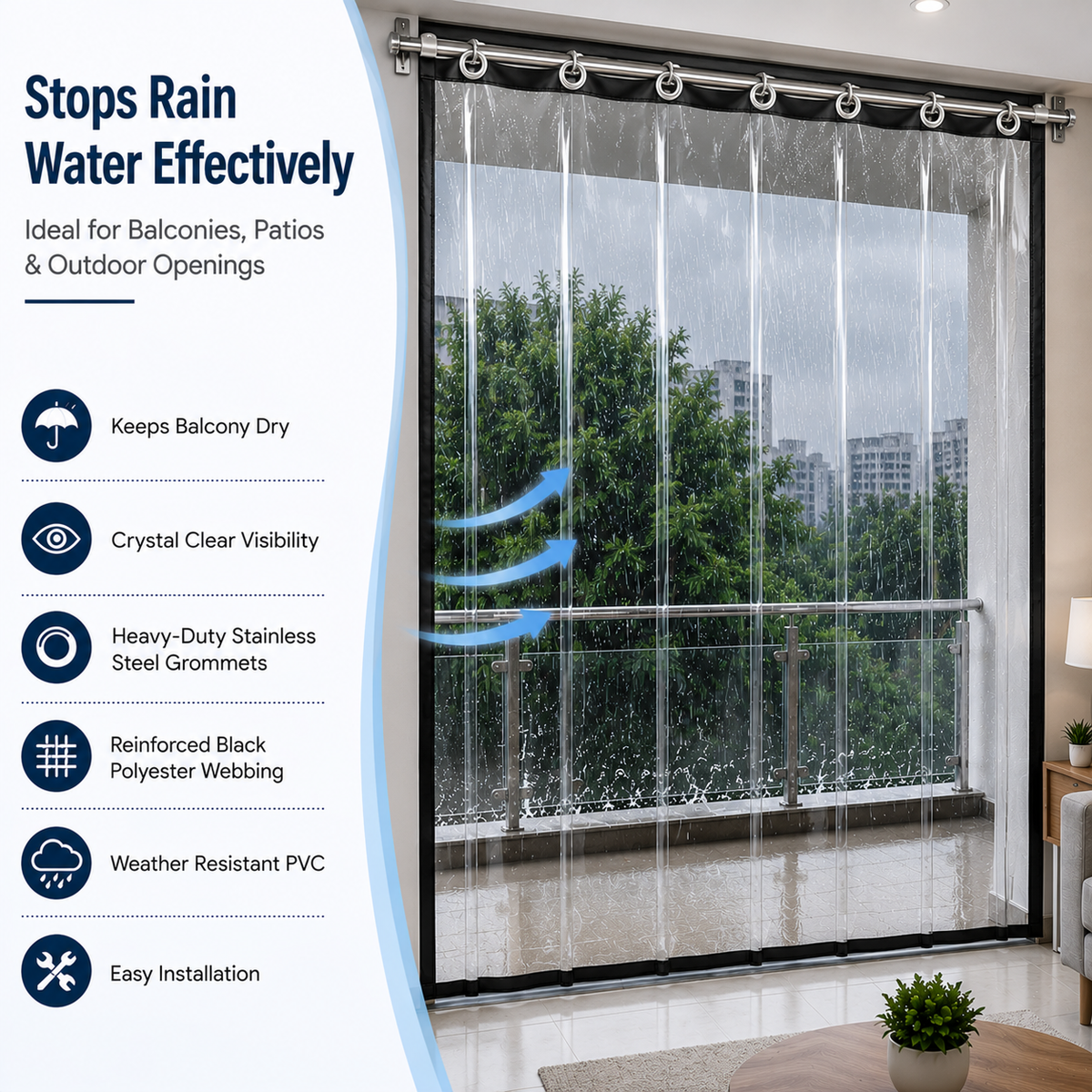 PVC Transperant Eyelet Curtain Pack of 1 Piece