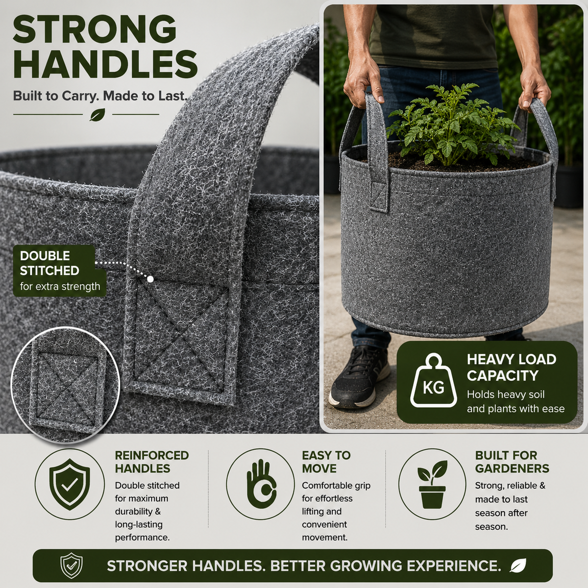 Plant Grow Bag | Heavy-Duty Breathable Fabric Plant Pot for Vegetables, Flowers, Herbs & Terrace Gardening (Color-Dark Grey)