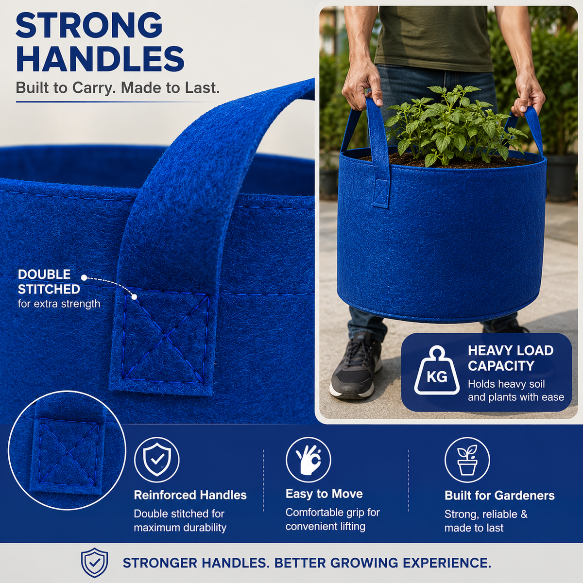 Plant Grow Bag | Heavy-Duty Breathable Fabric Plant Pot for Vegetables, Flowers, Herbs & Terrace Gardening (Color-Blue)