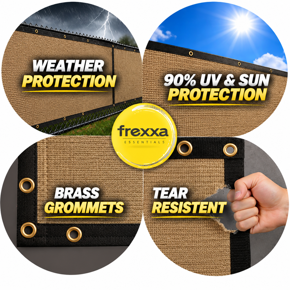 Privacy Screen Fence Shade Net for Balcony, Garden, Terrace & Outdoor Fence Heavy Duty with Polyester Band, Brass Eyelets & Tie Cords (Beige Black)