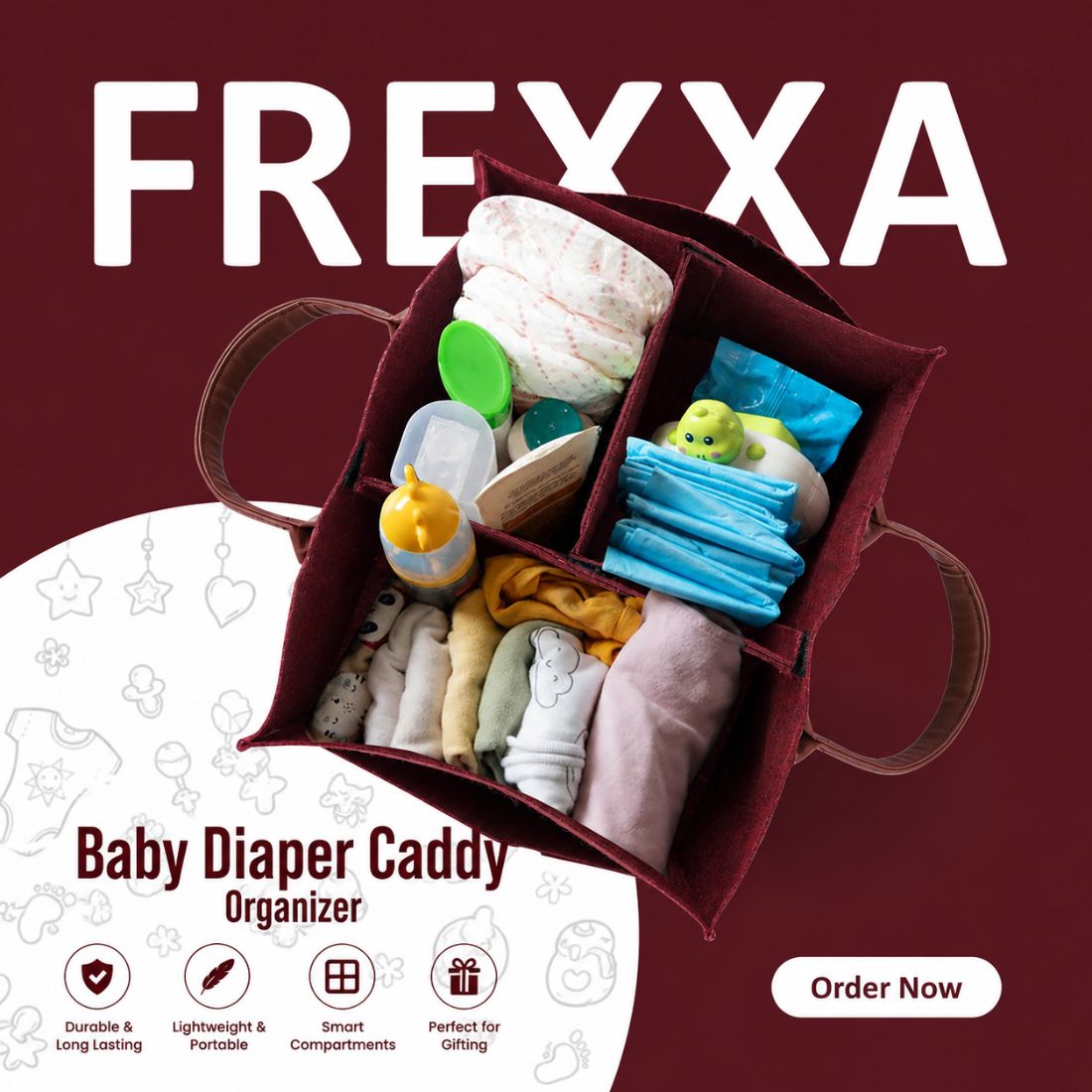 Diaper Caddy Organiser Bag (Maroon)
