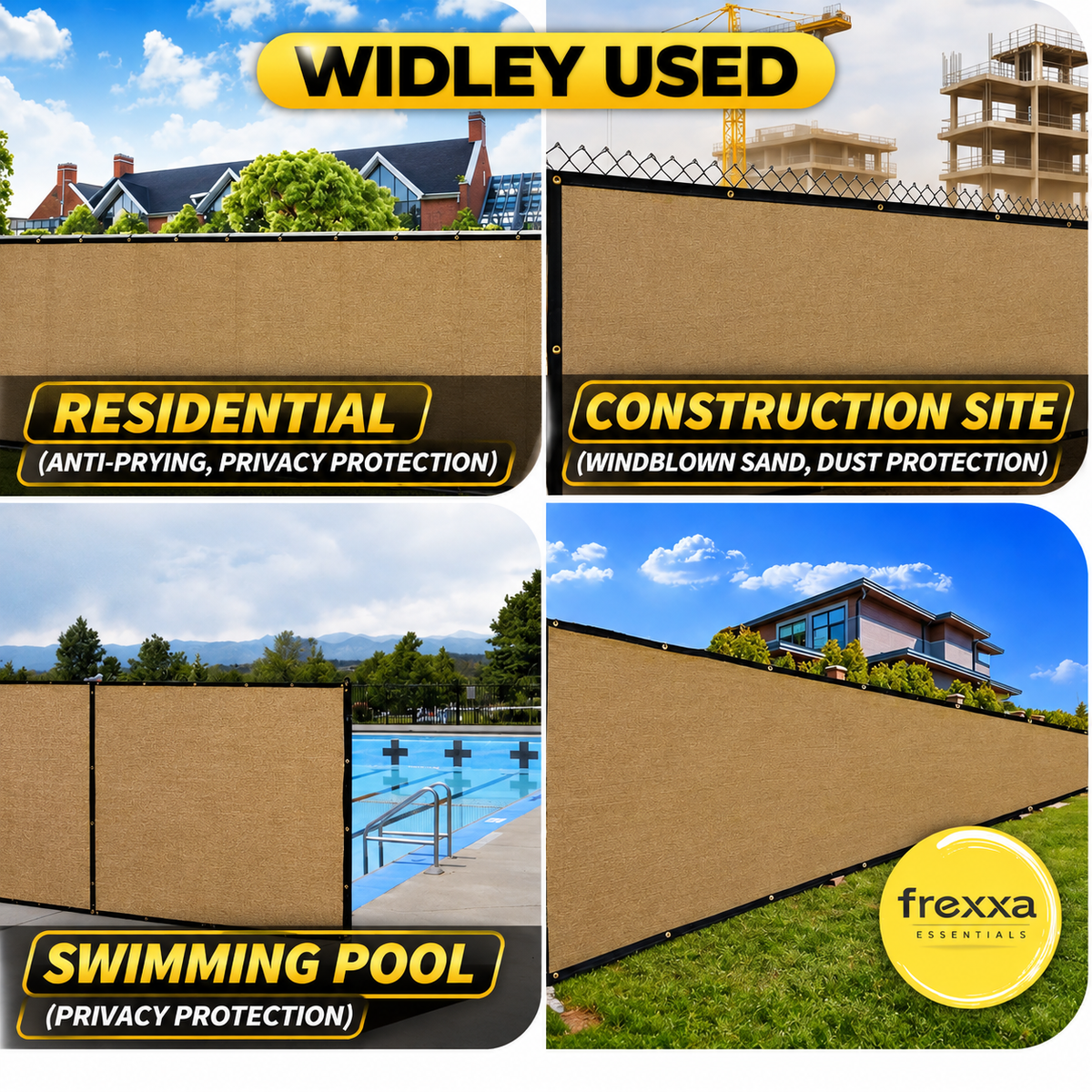 Privacy Screen Fence Shade Net for Balcony, Garden, Terrace & Outdoor Fence Heavy Duty with Polyester Band, Brass Eyelets & Tie Cords (Beige Black)