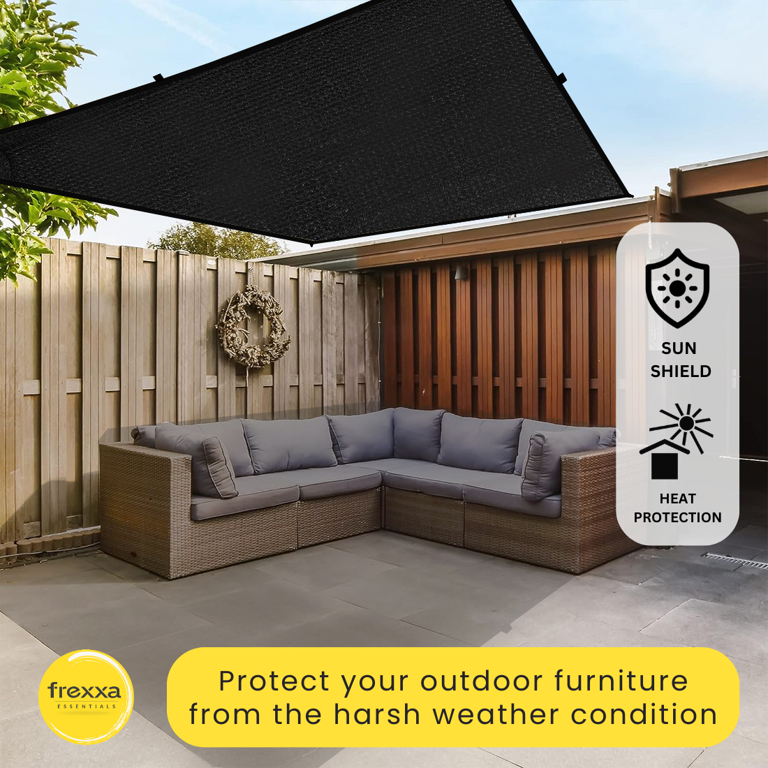 Sun Shade Sail Polyester Polyester Webbing (90% SUN & UV Blockage) Black