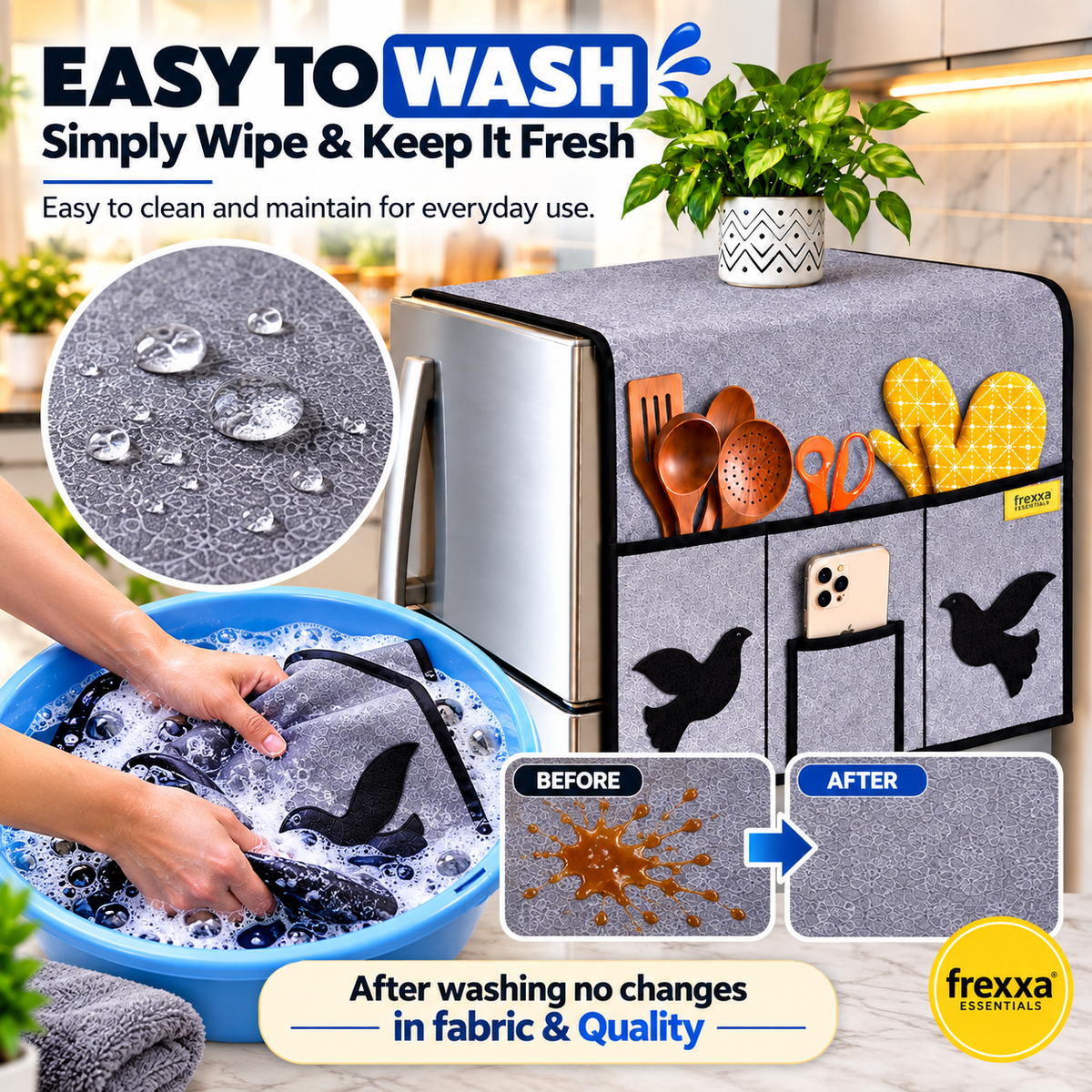 Frexxa Fridge Top Cover with Side Pocket - Grey