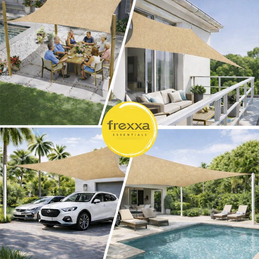 Sun Shade Sail Triangle (90% SUN & UV Blockage) Beige Black