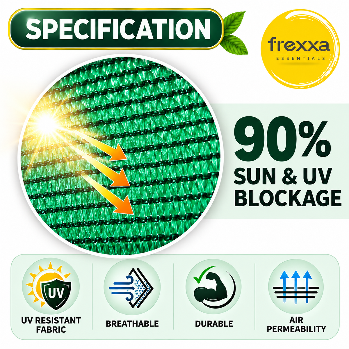 HDPE Fabric Sun Shade Net 90% Protection from Sun & UV Rays Ideal for Car Parking, Outdoor Garden, Balcony, Patio  (Green)