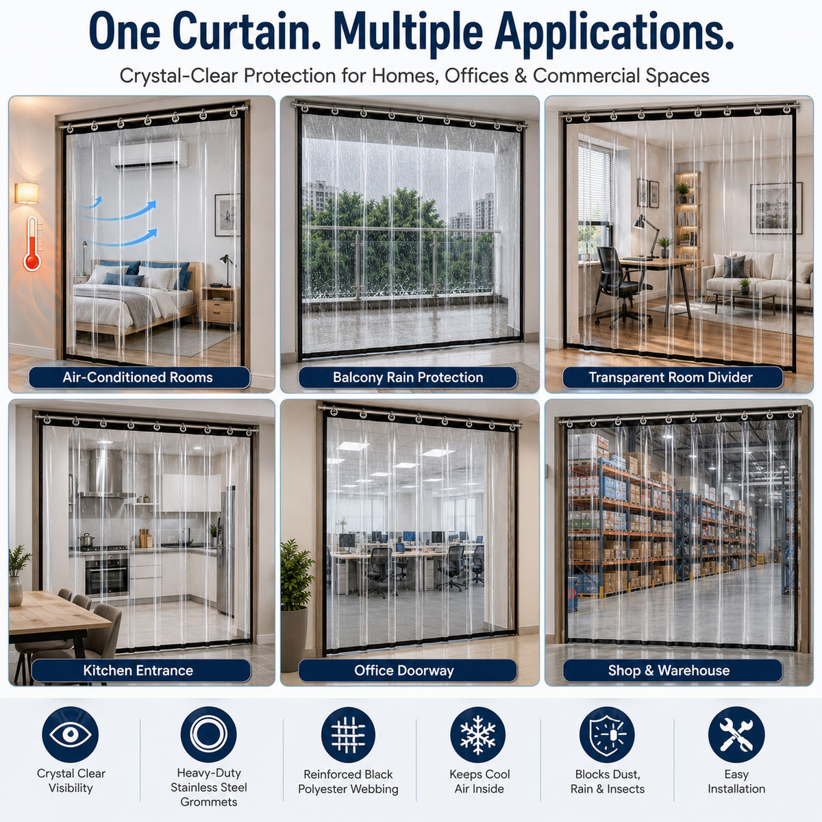 PVC Transperant Eyelet Curtain Pack of 1 Piece