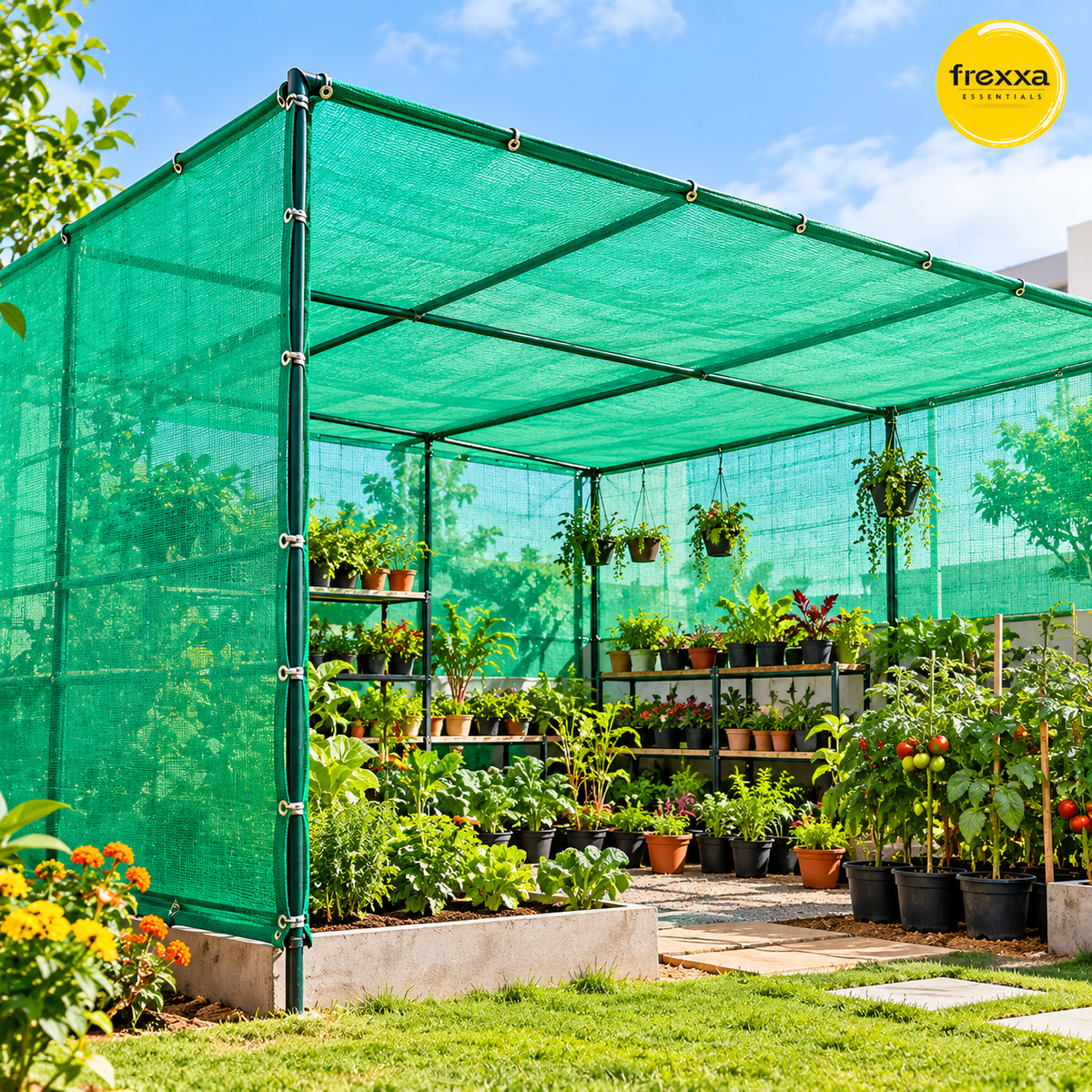 HDPE Fabric Sun Shade Net 50% Protection from Sun & UV Rays Ideal for Car Parking, Outdoor Garden, Balcony, Patio (Green)