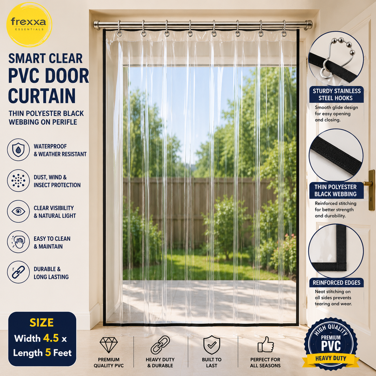PVC Transperant Hook Curtain Pack of 1 Piece