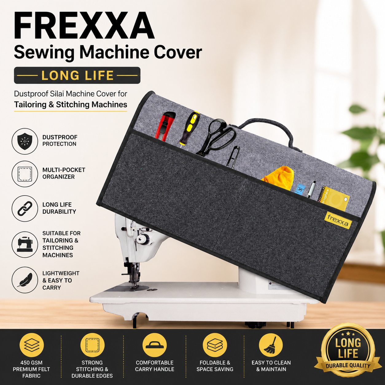 Sewing Machine Cover Grey Black