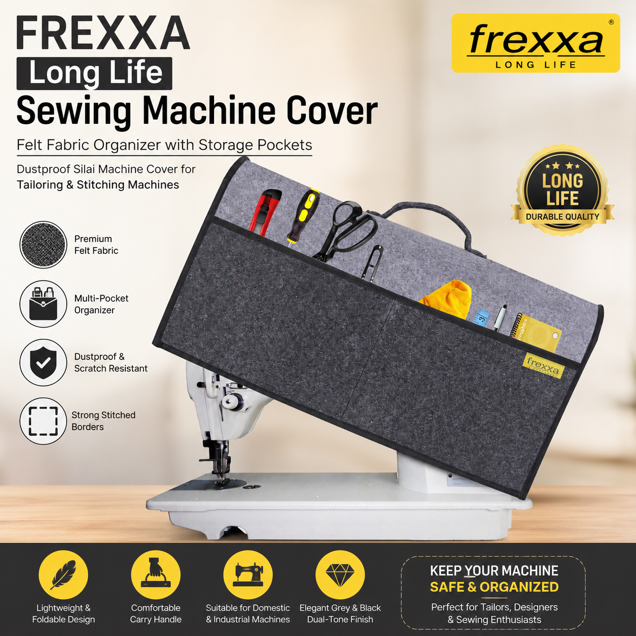 Sewing Machine Cover Grey Black