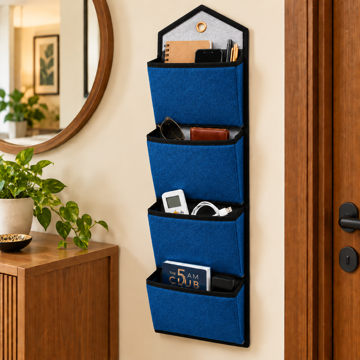 Wall Hanging Storage Organize with 4 Pockets (Large) Blue