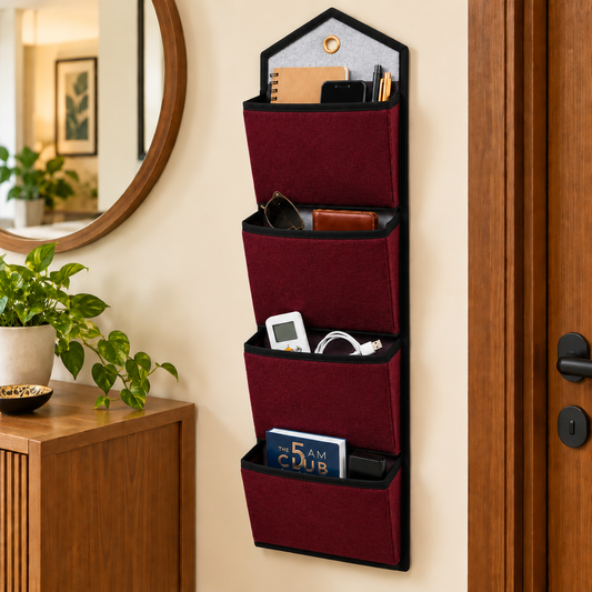Wall Hanging Storage Organize with 4 Pockets (Large) Maroon