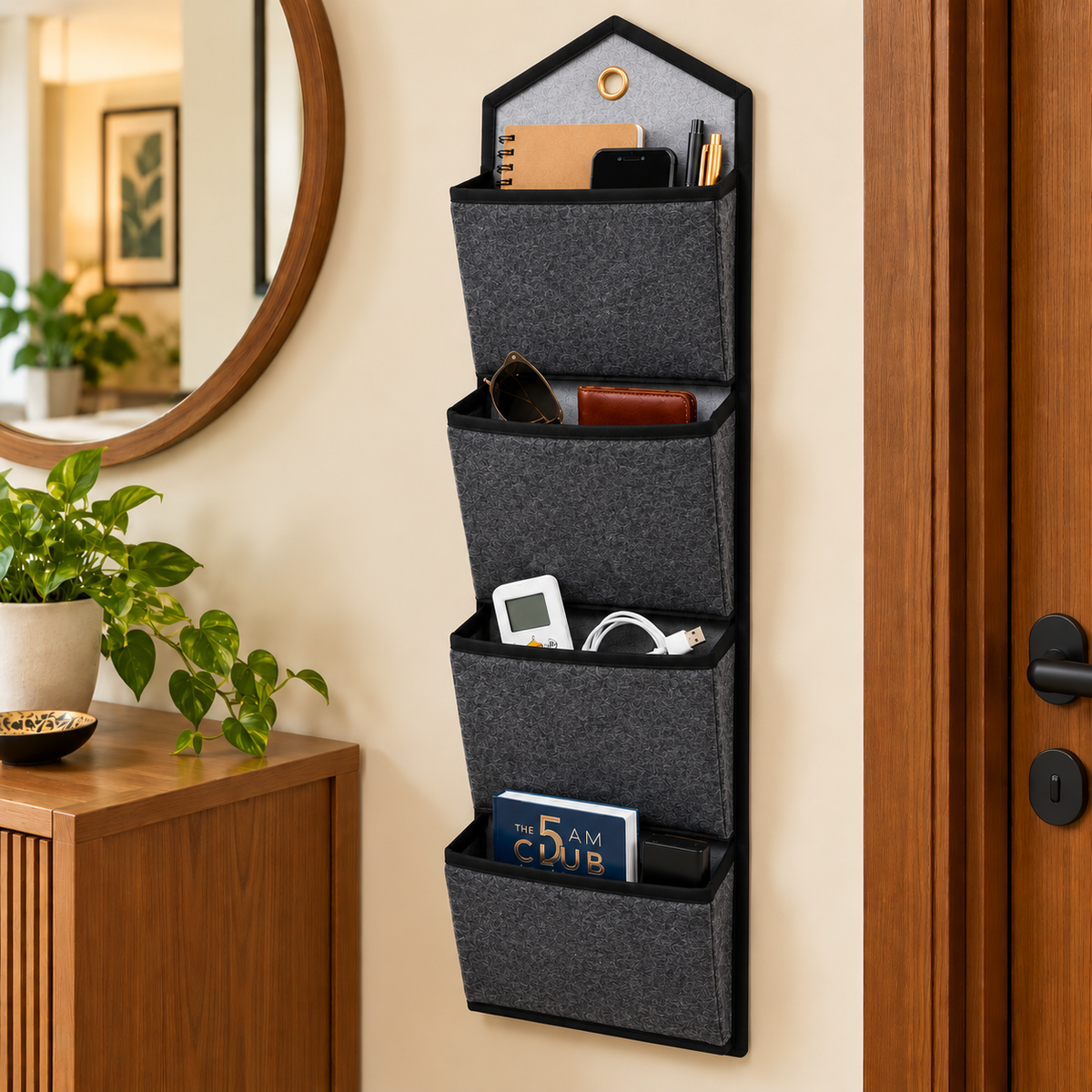 Wall Hanging Storage Organize with 4 Pockets (Large) Dark Grey