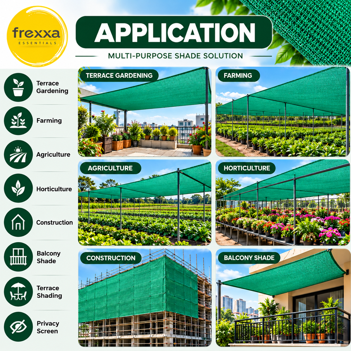 HDPE Fabric Sun Shade Net 90% Protection from Sun & UV Rays Ideal for Car Parking, Outdoor Garden, Balcony, Patio  (Green)