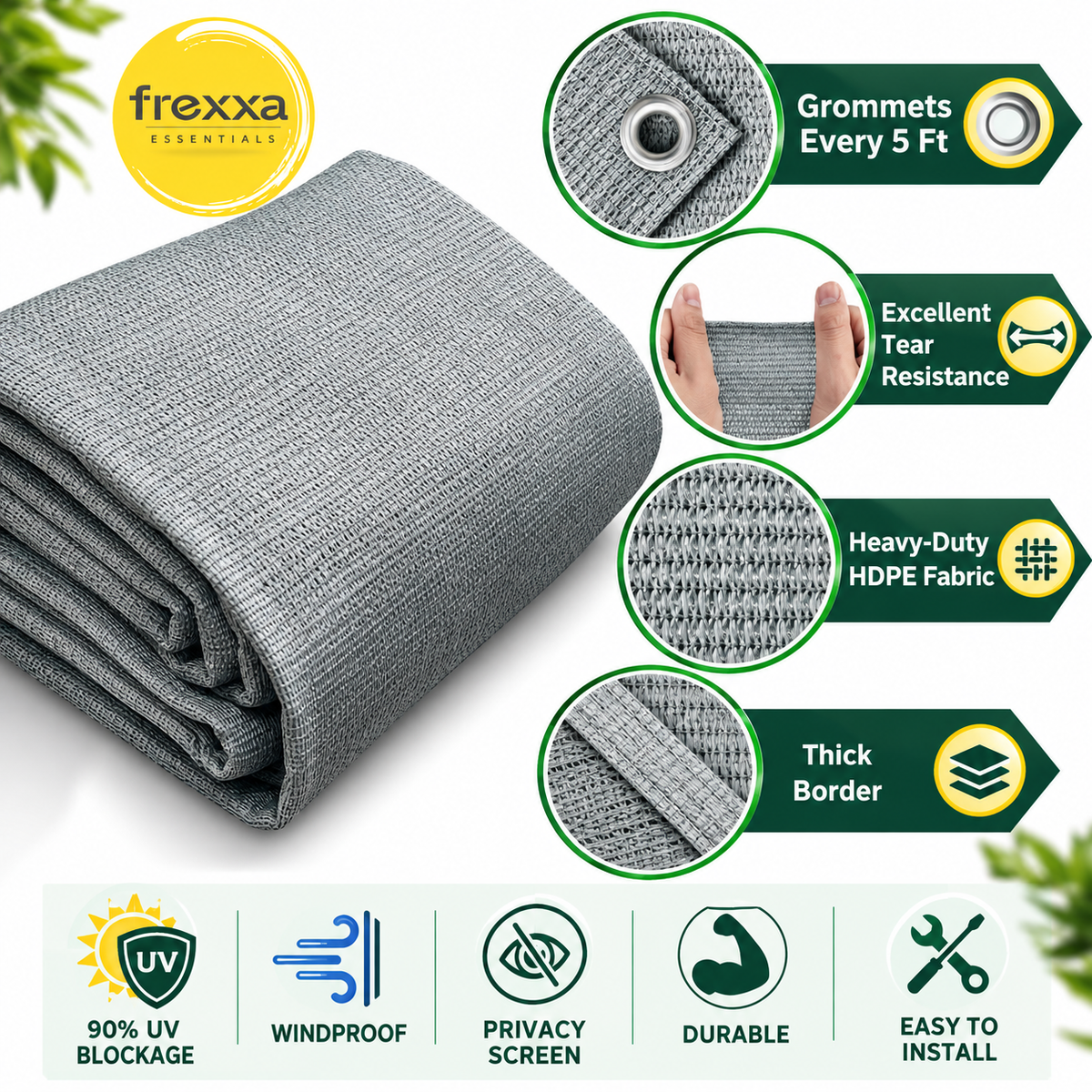 HDPE Fabric Sun Shade Net 90% Protection from Sun & UV Rays Ideal for Car Parking, Outdoor Garden, Balcony, Patio (Grey)